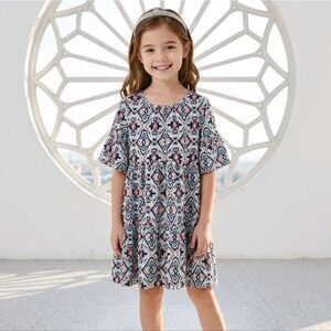 True Craft Girls 7 Tribal Print Flutter Sleeve Casual Tiered Full Dress Colorful